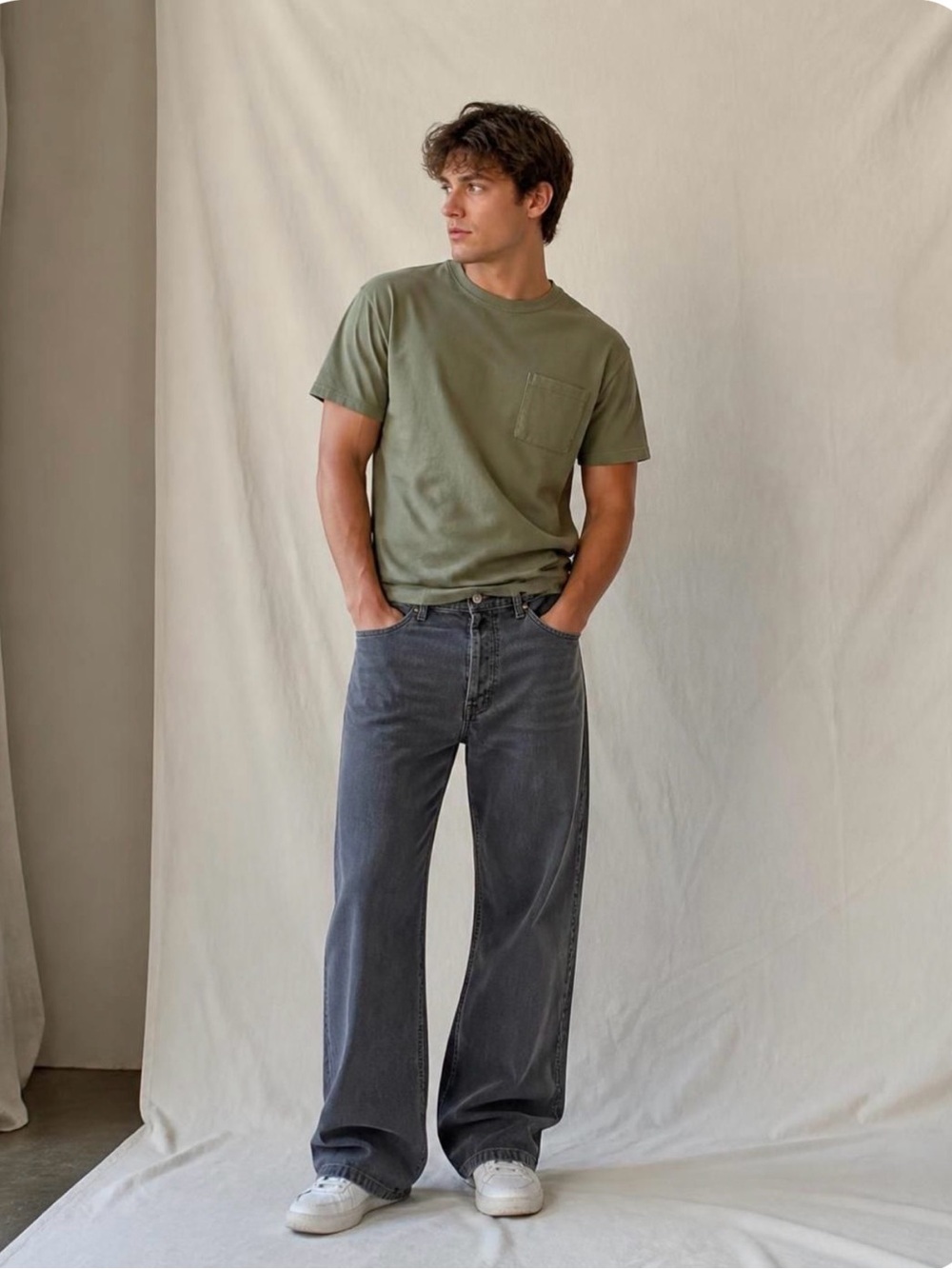 NN07 Men's Sage Green Pocket Tee - Classic Crew Neck Short Sleeve